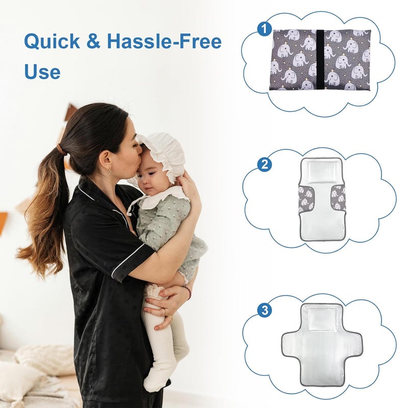 outtip Cute Elephant Portable Diaper Changing Mat,Waterproof Foldable Travel Changing Pad,On-The-Go Wipeable Reusable Changing Pad,Waterproof & Compact,for Diaper Bags,Travel,Car Backseat Changes,Strollers - Image 4